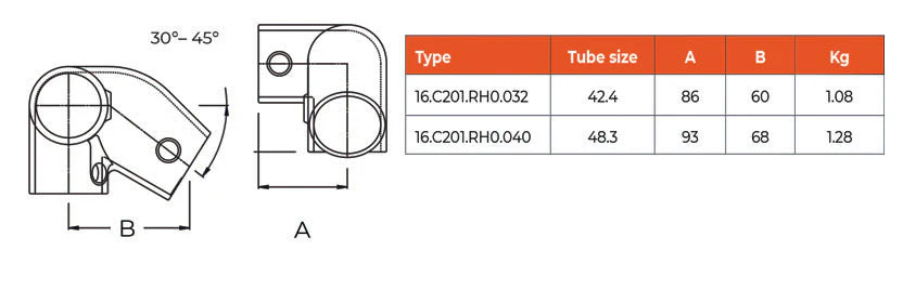 C201RH Right Hand Level to Sloping Down Side Outlet Elbow 30° to 45° - Image 2