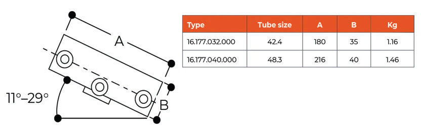 C57.177 Three Socket Tee 11° to 30° - Handrail Fitting - Image 2