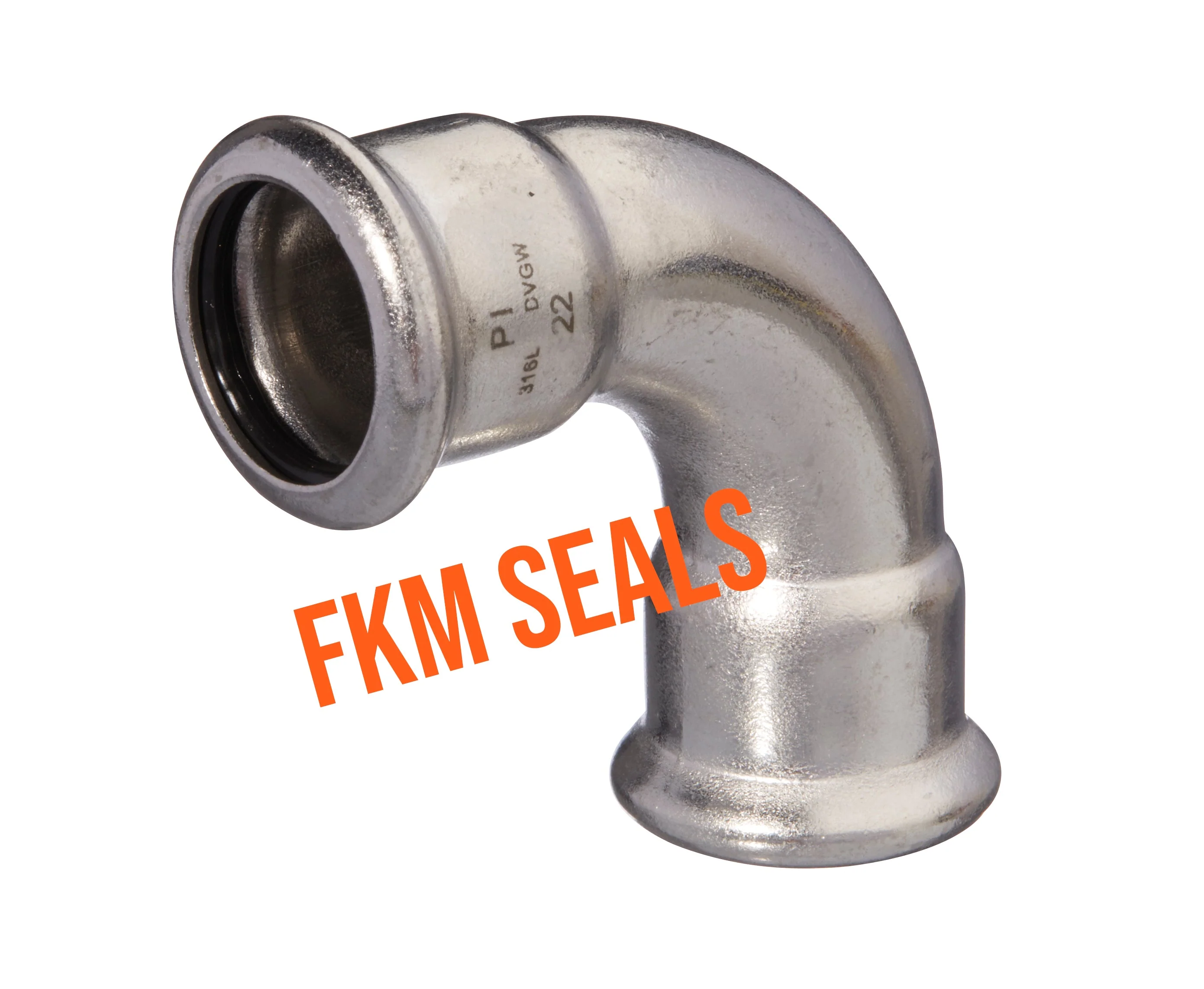 90° Stainless Steel Press-Fit Female/Female Press-Fit Elbow with FKM Seals